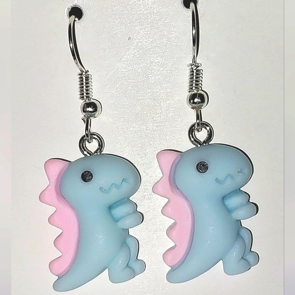 Blue Super cute Retro Dinosaur Earrings For Kids And Adults - Picture 4 of 4
